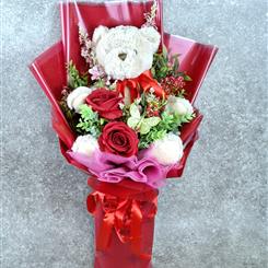 Artificial Floral Teddy Red